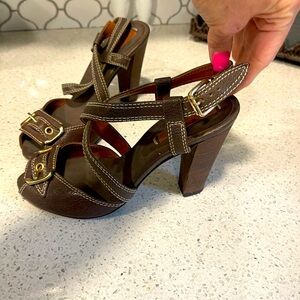 BCBGMAXAZRIA Leather Peep Toe Heels